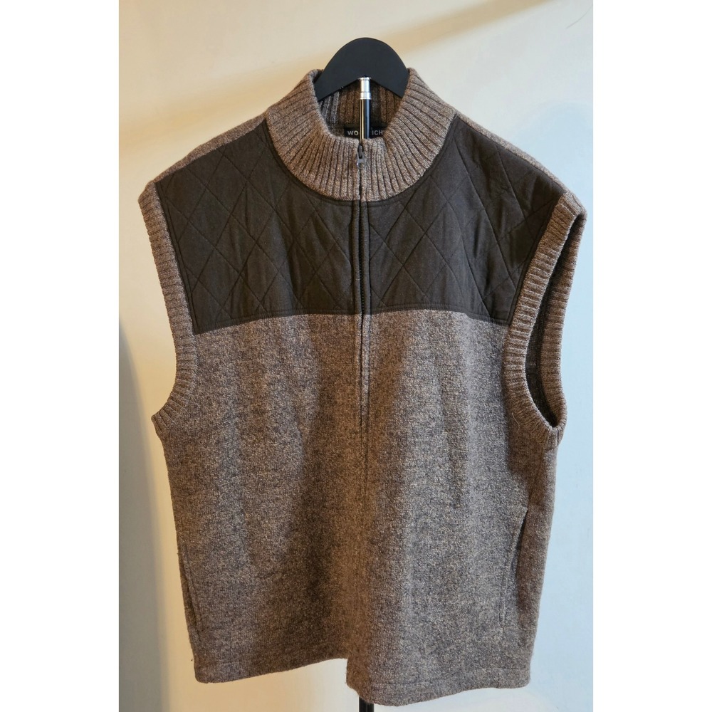 Woolrich Woodchip Full Zip Sweater Vest Men's Size XL Brown 100%Wool